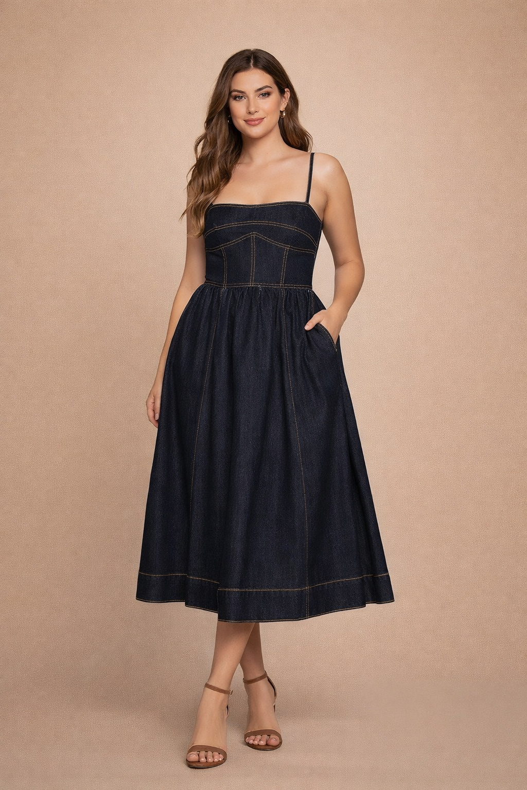 Susana Monaco Denim Corset Midi Dress in Navy