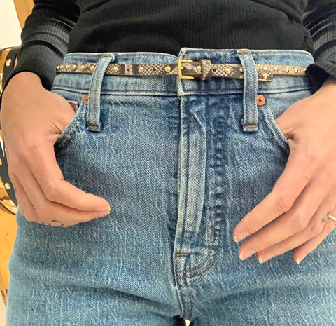 Slim Snake-Print Studded Belt